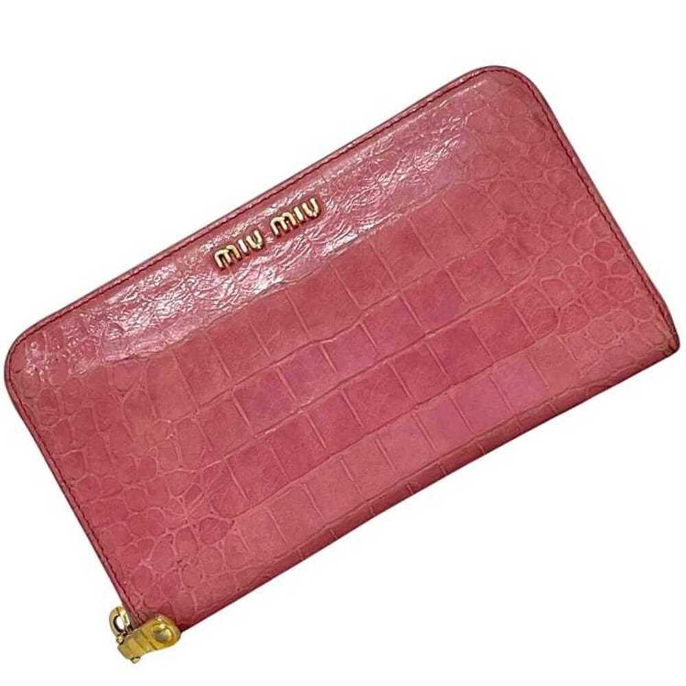 Miu Miu Miu Round Long Wallet 197A MIUMIU Leather Embossed Pink Women's